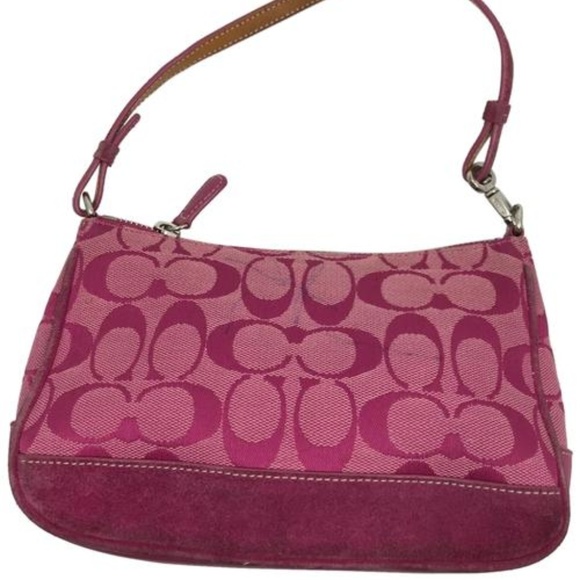 Coach Handbags - COACH Mini Tote Pink Jacquard Shoulder Bag